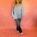 Slouch & Style V-Neck Ribbed Mock Neck Tunic Sweater