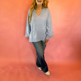 Slouch & Style V-Neck Ribbed Mock Neck Tunic Sweater