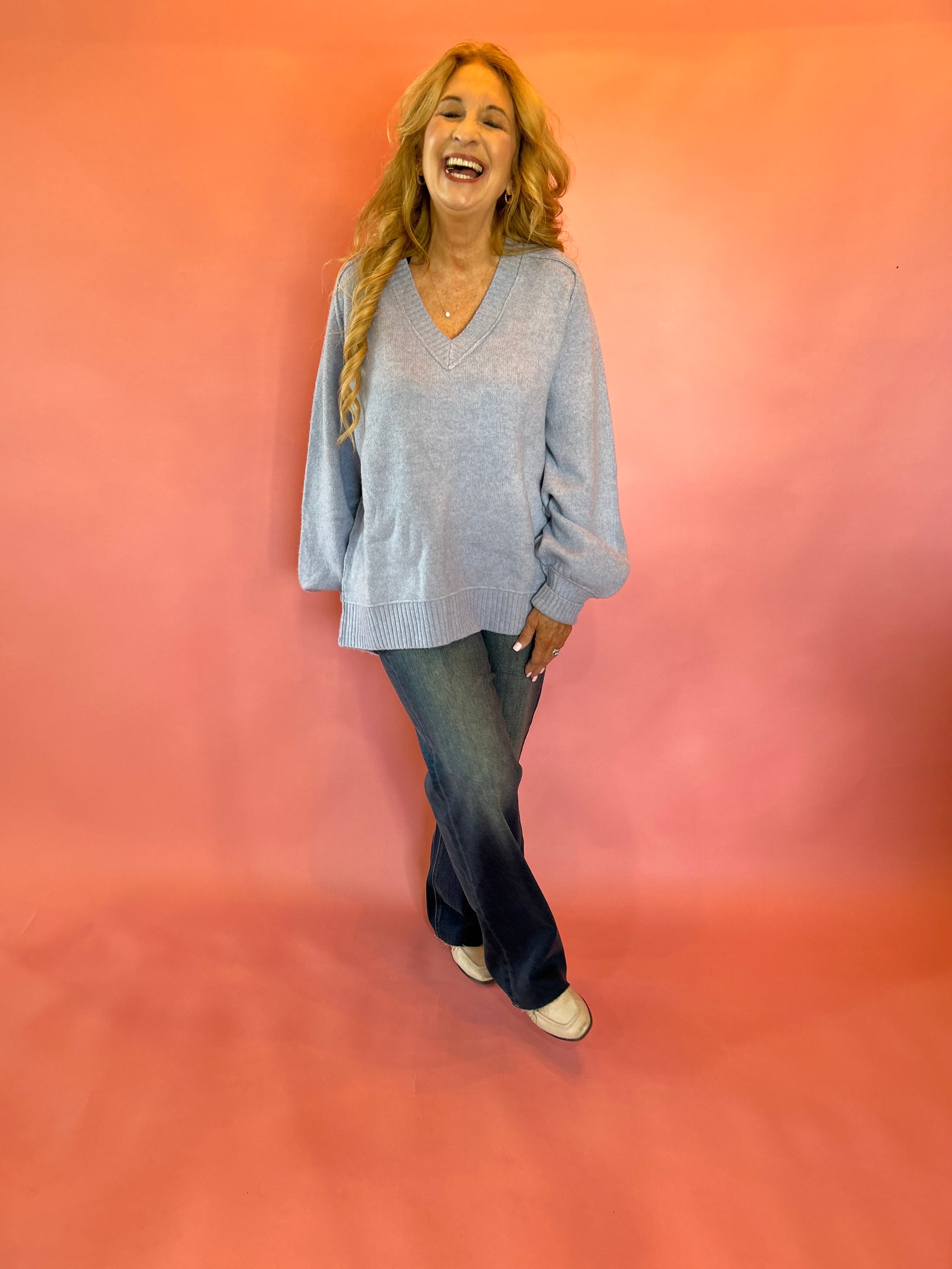 Slouch & Style V-Neck Ribbed Mock Neck Tunic Sweater