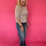 Smocked Waist Gingham Peplum Top