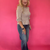Smocked Waist Gingham Peplum Top