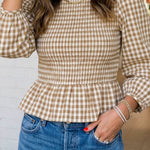 Smocked Waist Gingham Peplum Top