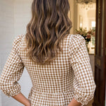 Smocked Waist Gingham Peplum Top