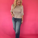 Smocked Waist Gingham Peplum Top
