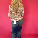 Smocked Waist Gingham Peplum Top