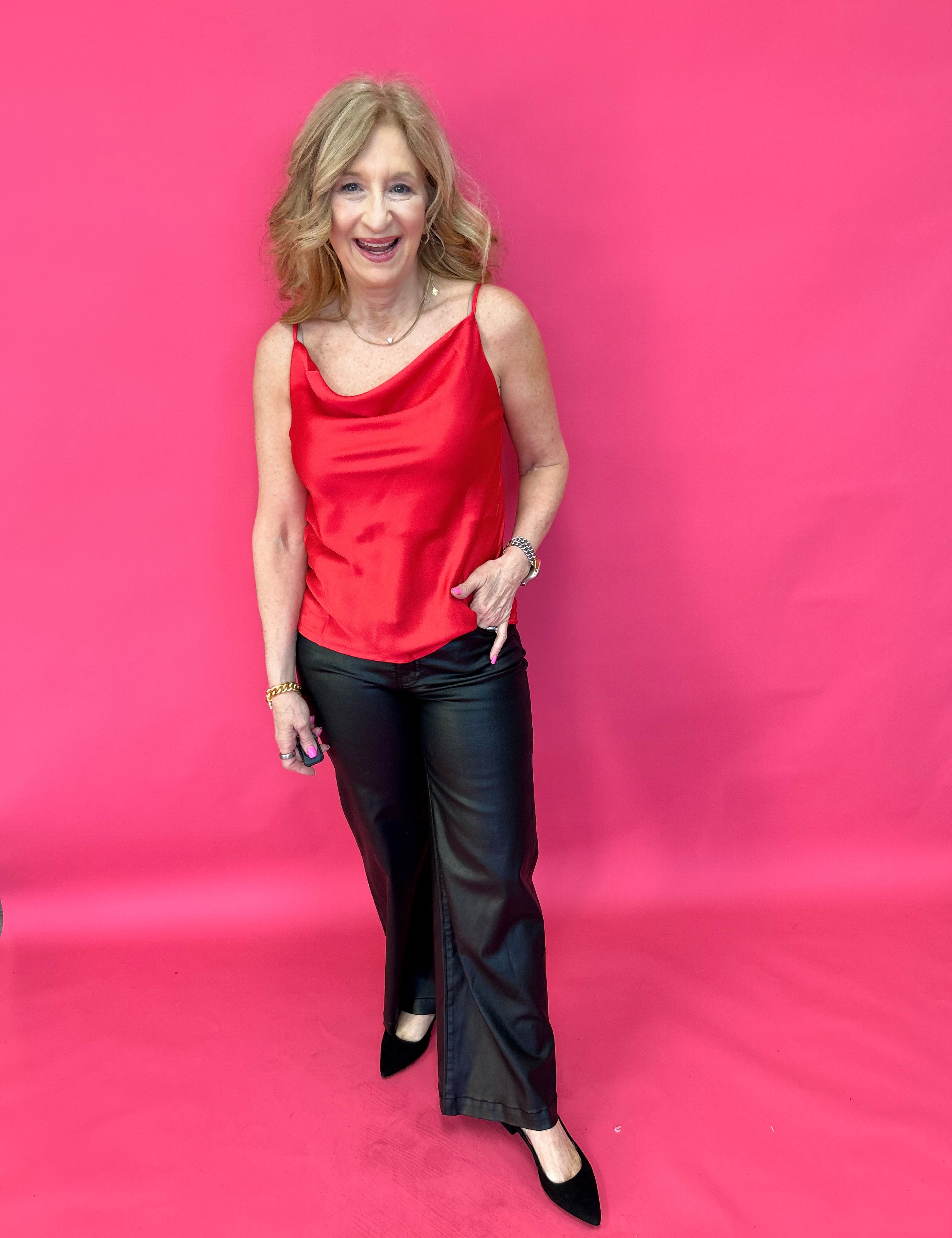 Smooth Moves Cowl Neck Satin Cami in Red