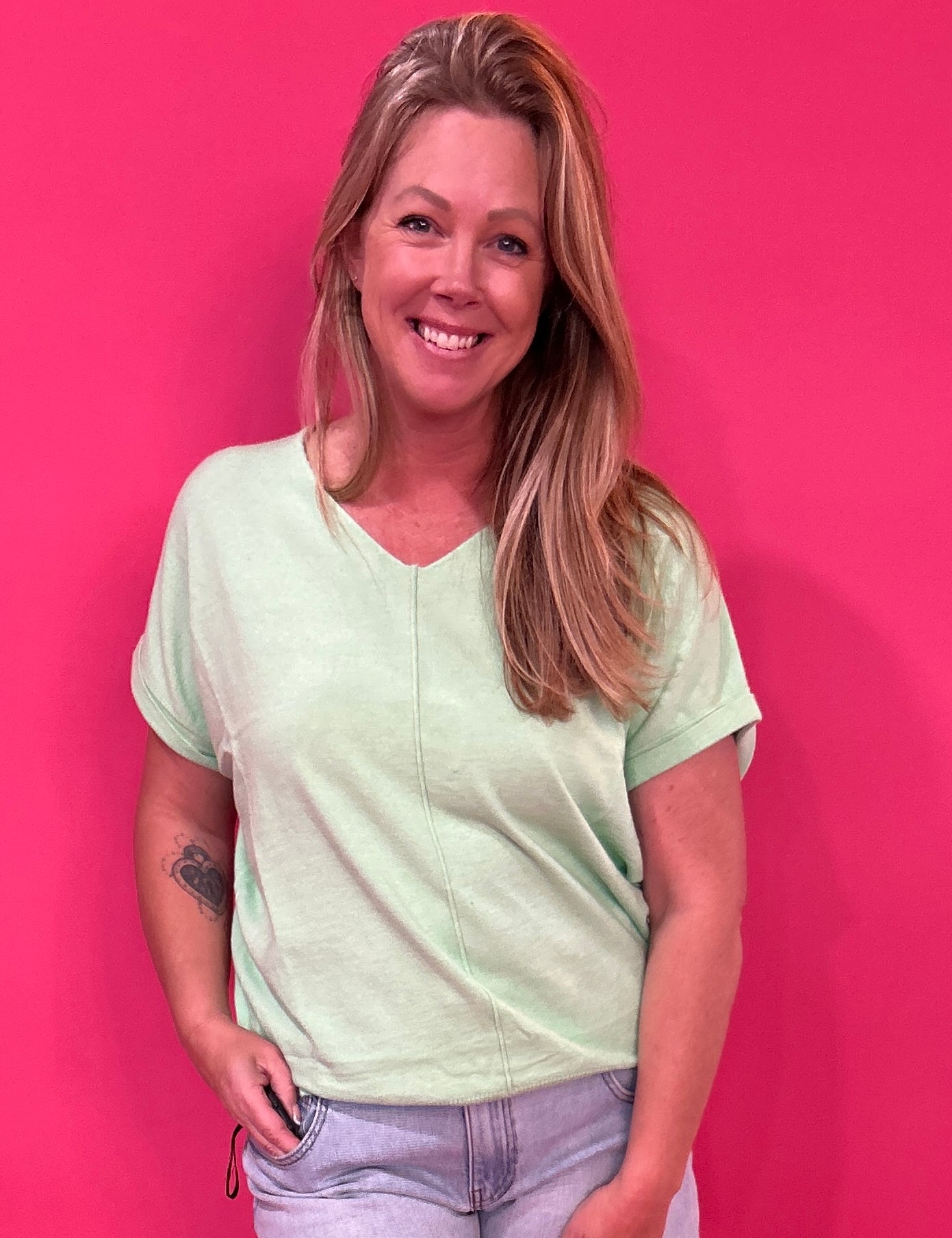 Soft Focus V-Neck Knit Top in Mint - Shabby 2 Chic Boutiques