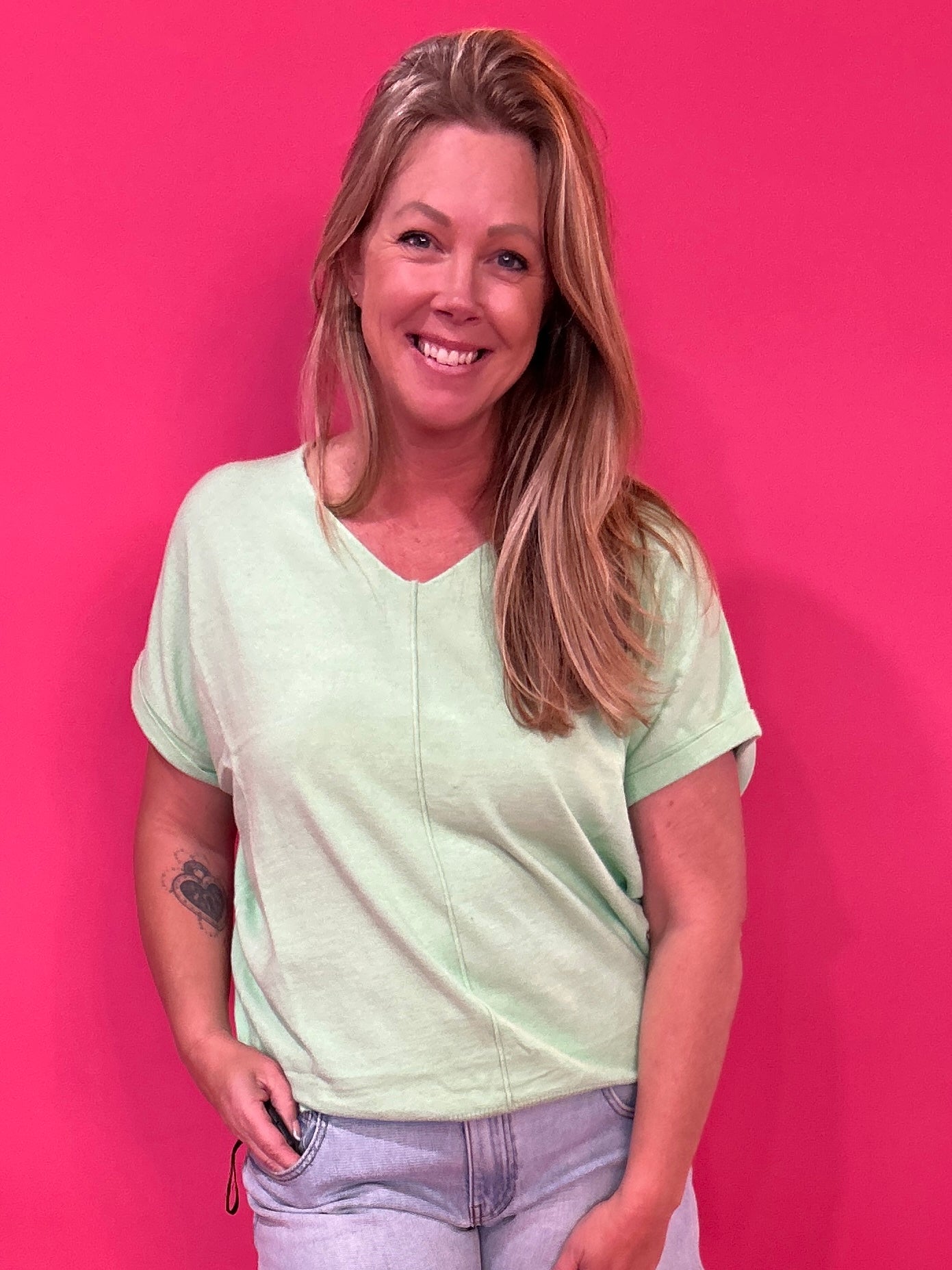 Soft Focus V-Neck Knit Top in Mint - Shabby 2 Chic Boutiques