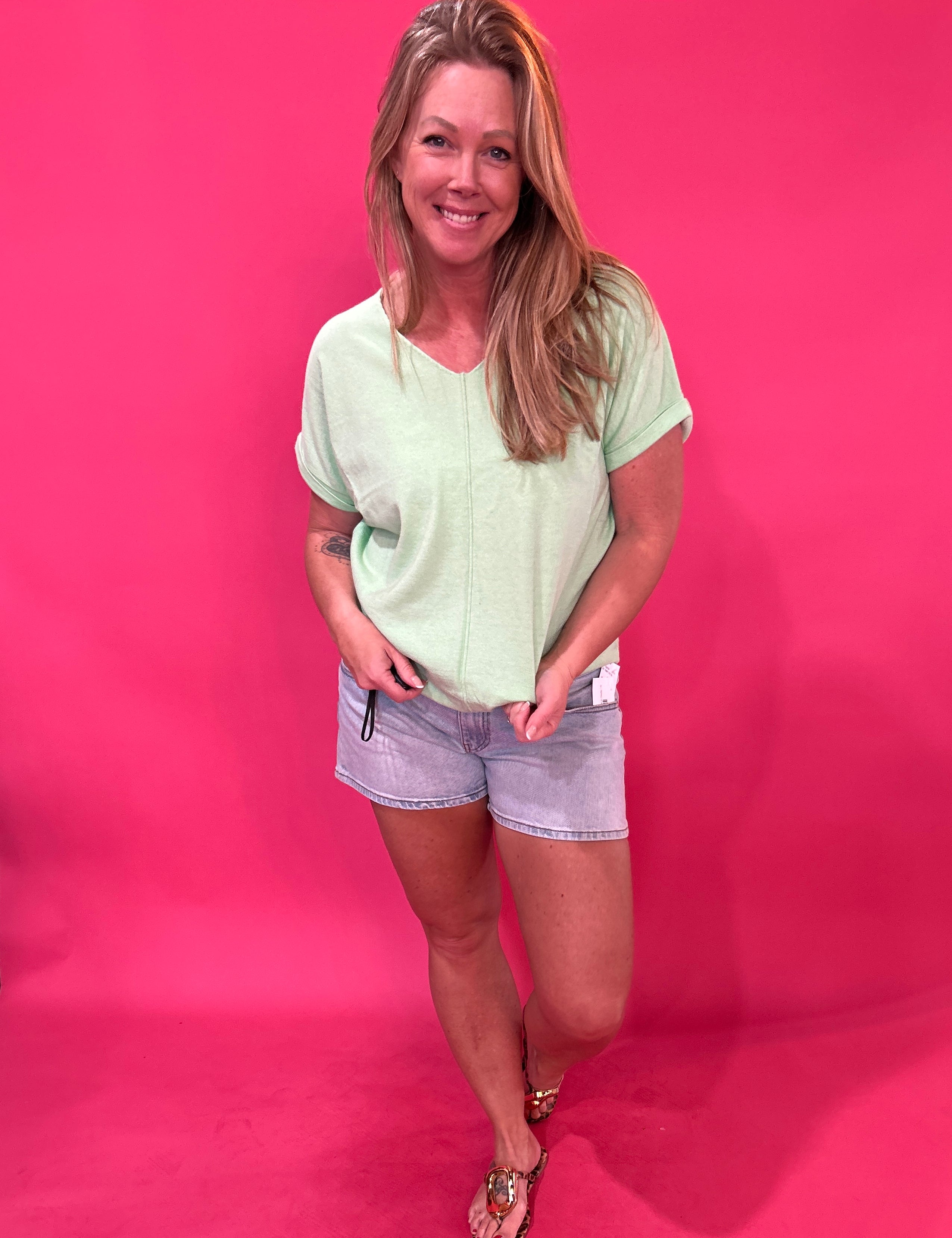 Soft Focus V-Neck Knit Top in Mint - Shabby 2 Chic Boutiques