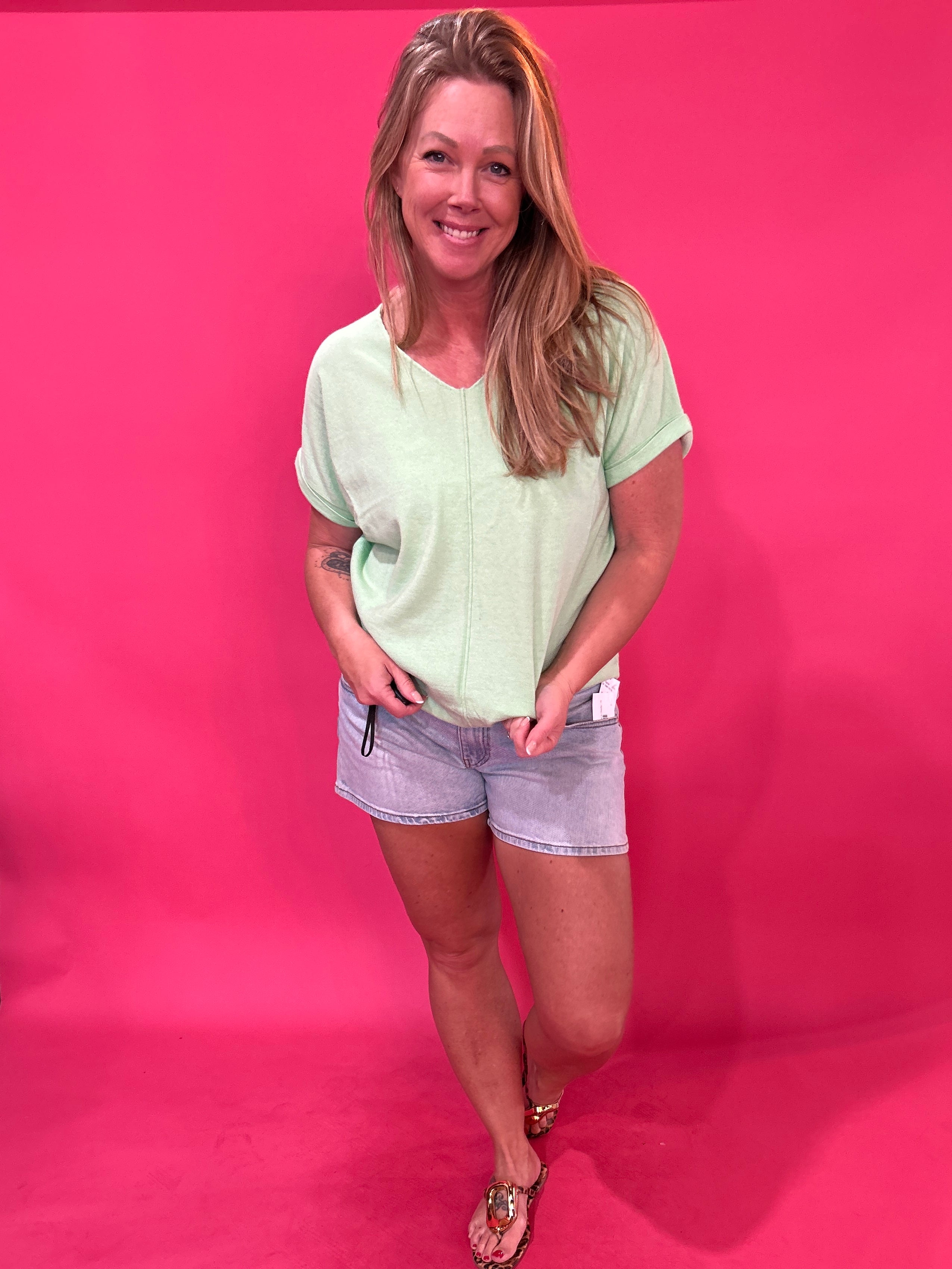 Soft Focus V-Neck Knit Top in Mint - Shabby 2 Chic Boutiques