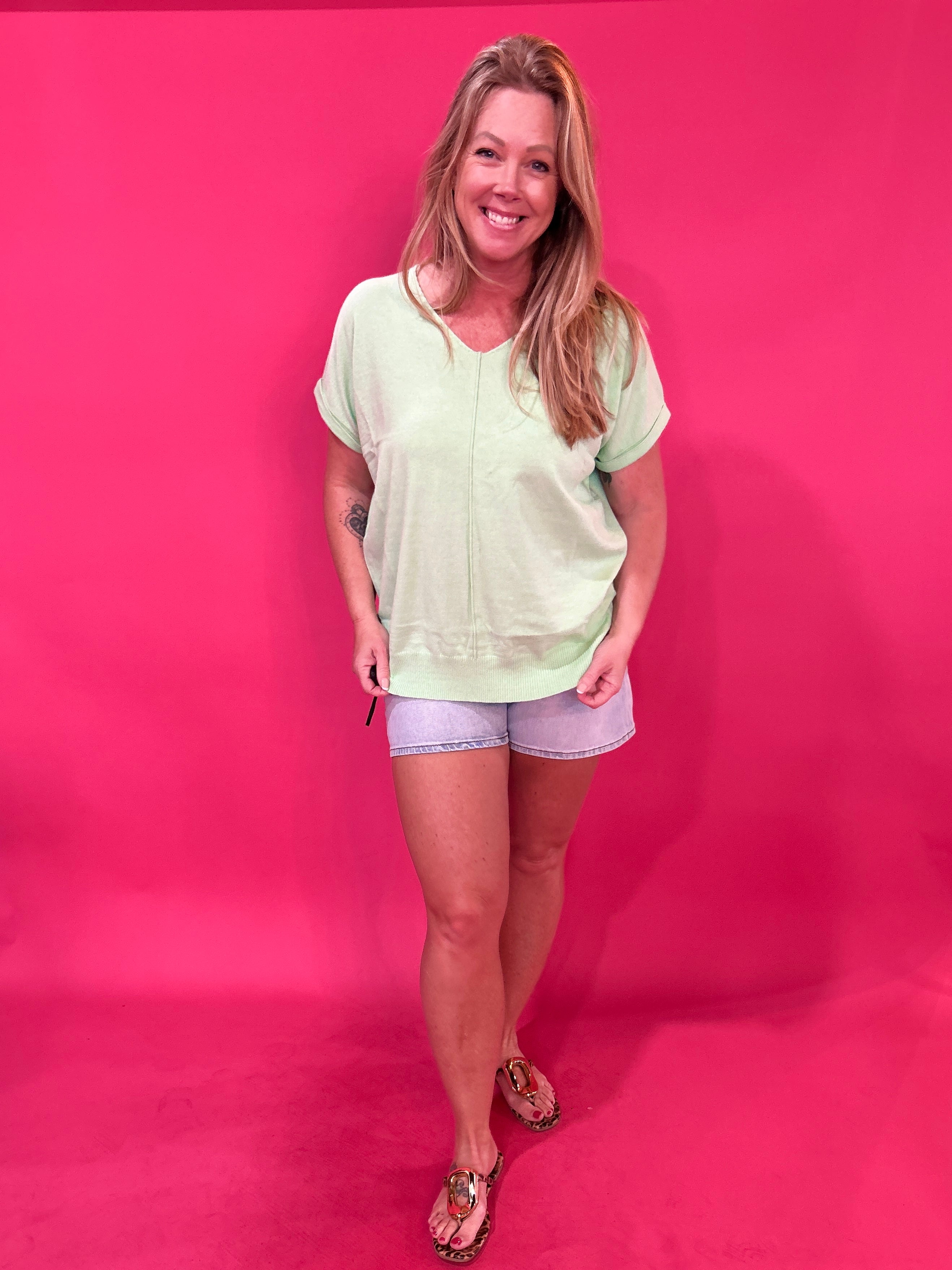 Soft Focus V-Neck Knit Top in Mint - Shabby 2 Chic Boutiques