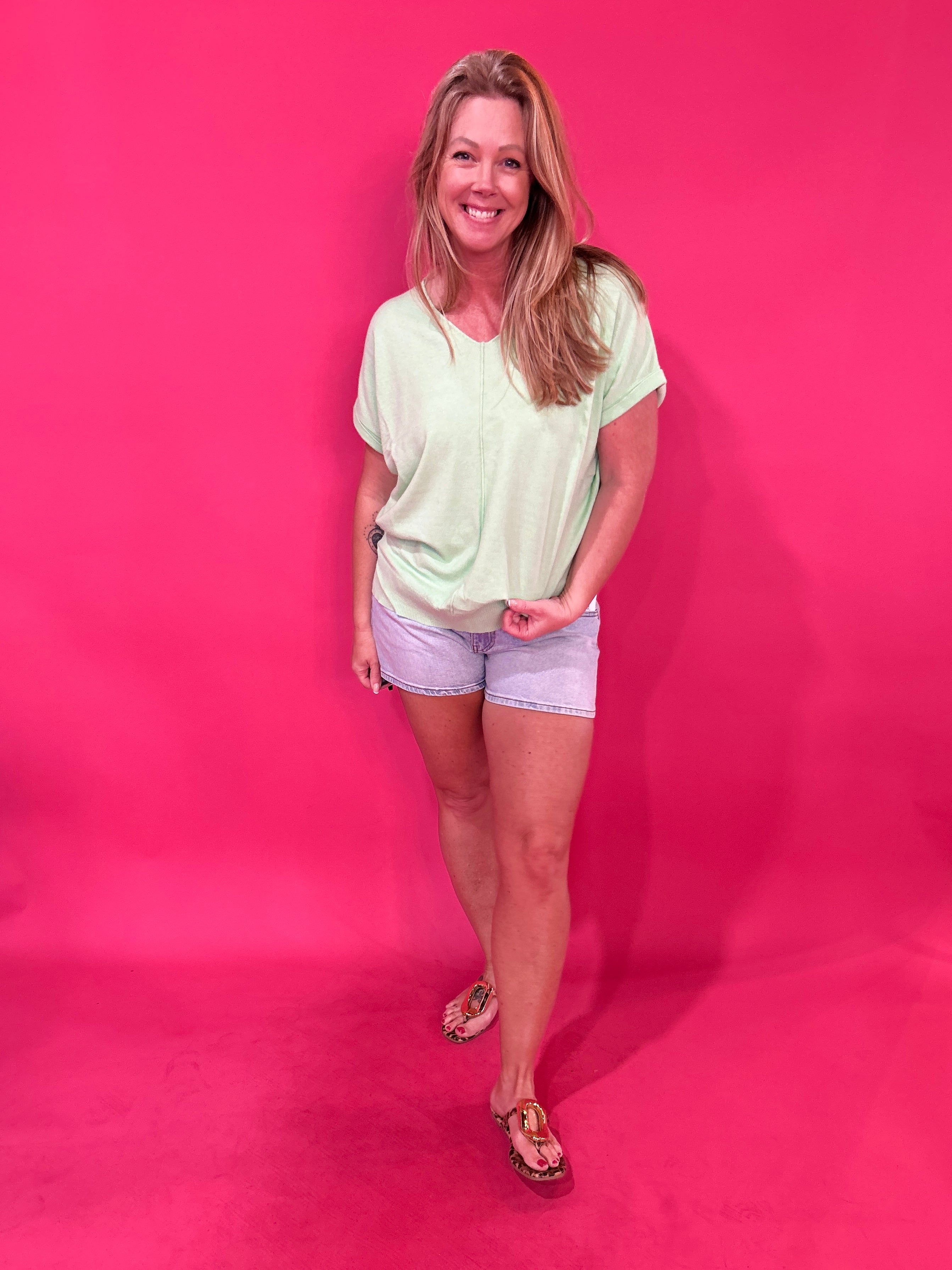 Soft Focus V-Neck Knit Top in Mint - Shabby 2 Chic Boutiques