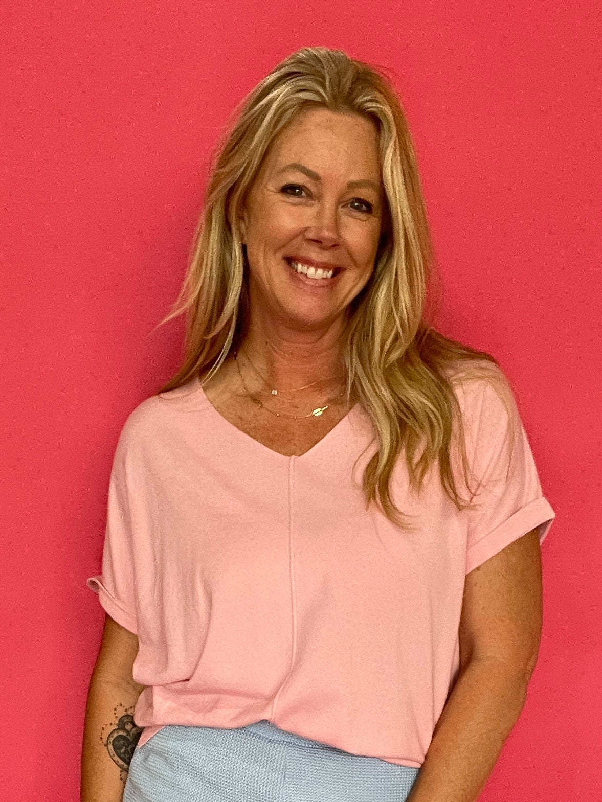 Soft Focus V-Neck Knit Top in Pink - Shabby 2 Chic Boutiques