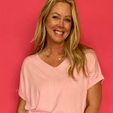 Soft Focus V-Neck Knit Top in Pink - Shabby 2 Chic Boutiques