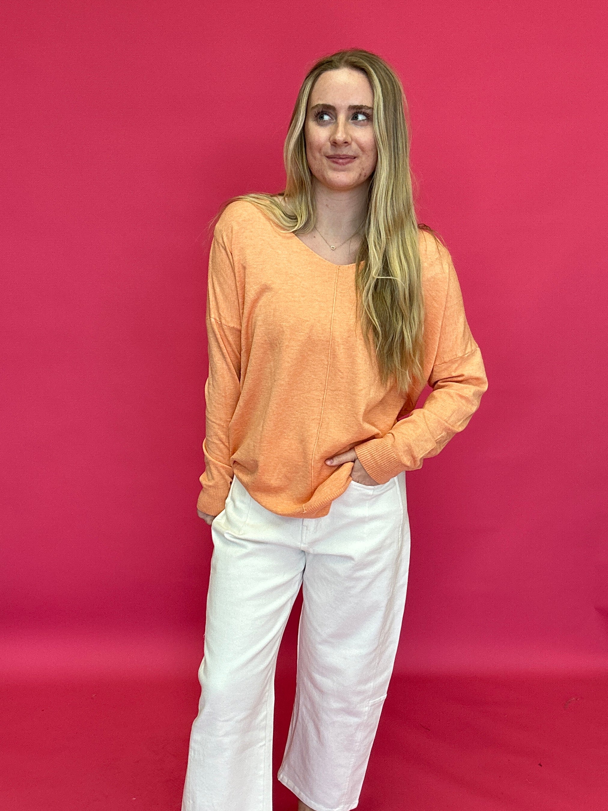 Soft Glow V-Neck Tunic Sweater in Coral - Shabby 2 Chic Boutiques