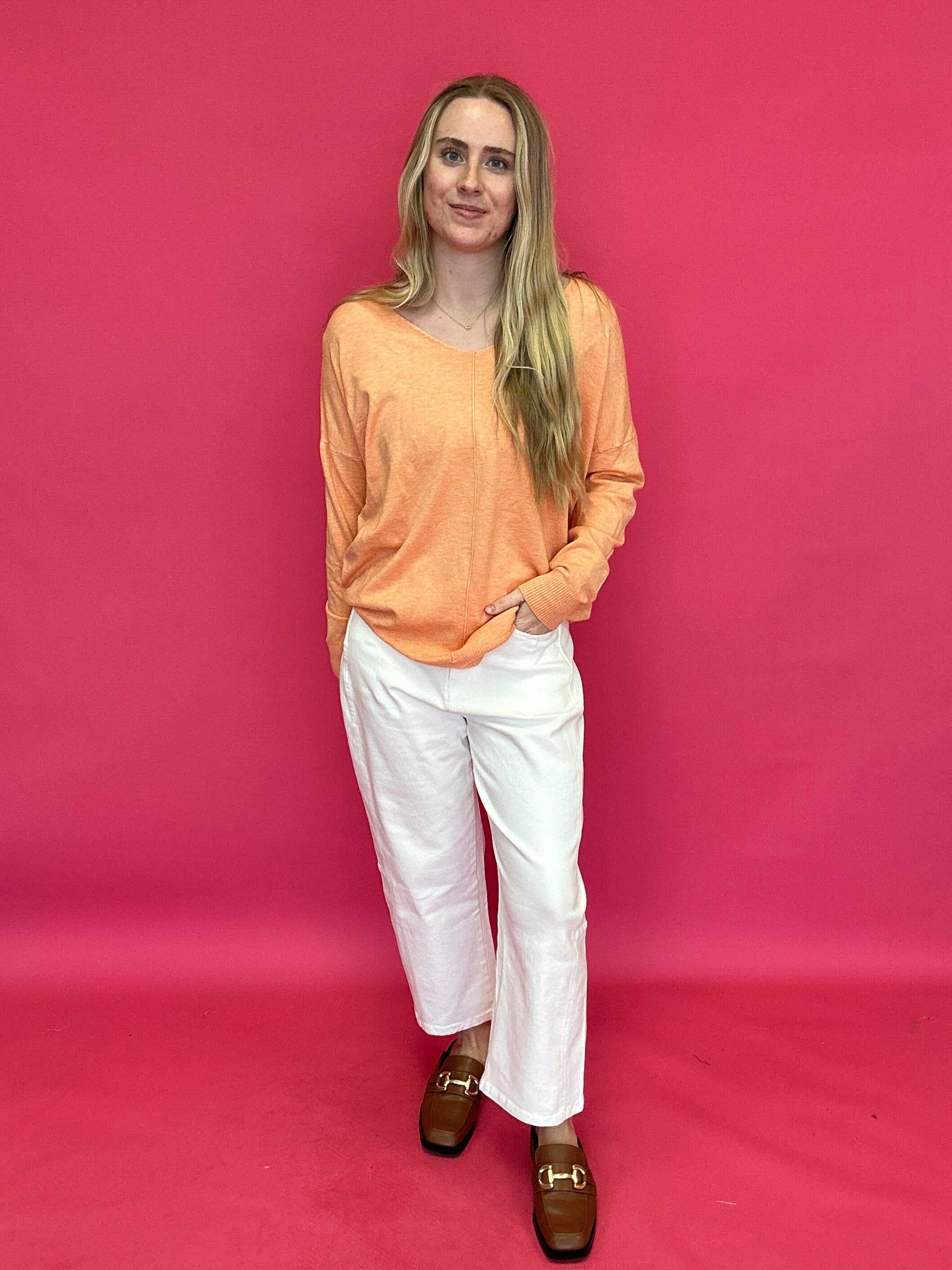 Soft Glow V-Neck Tunic Sweater in Coral - Shabby 2 Chic Boutiques
