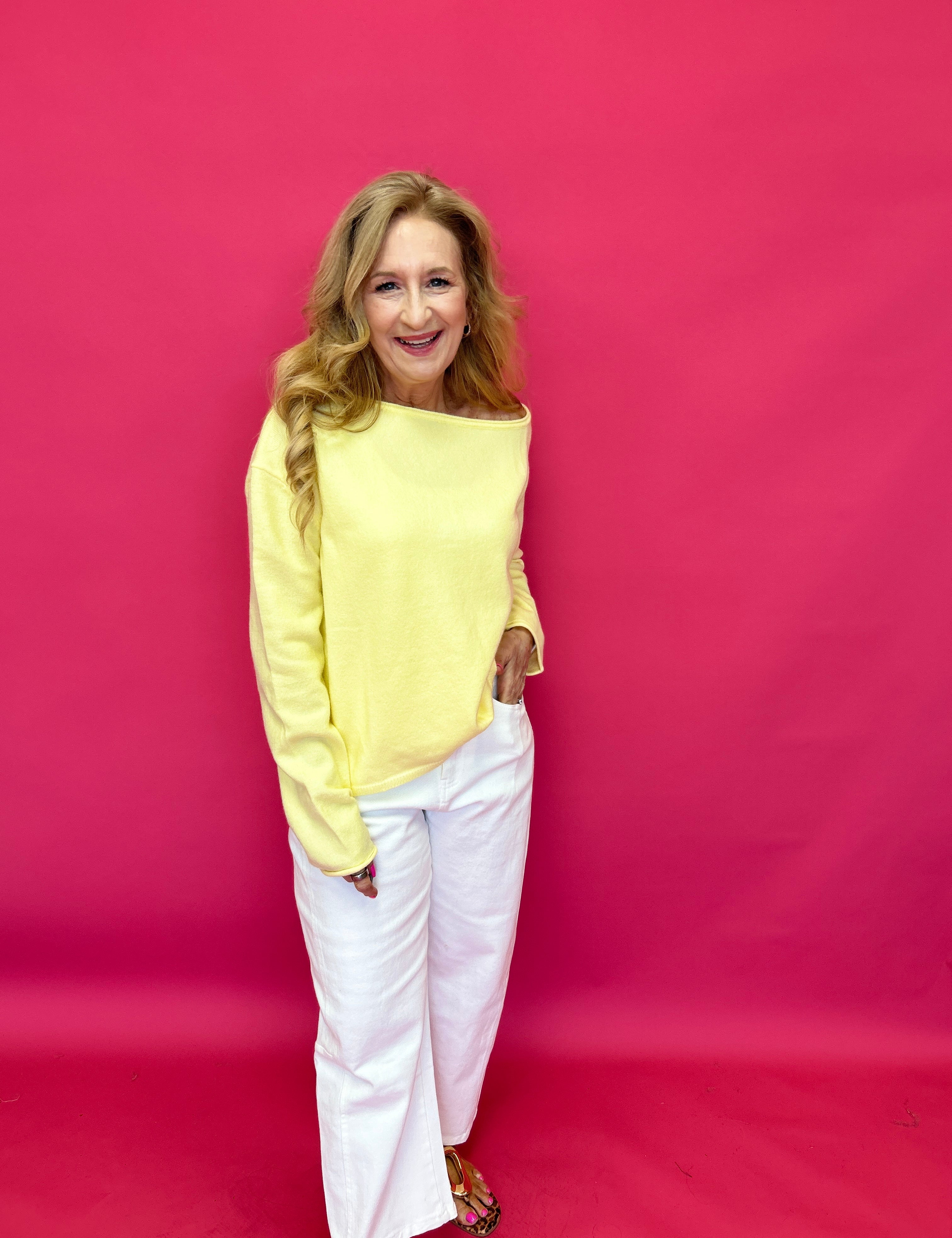 Soft Spotlight One-Shoulder Sweater Top in Yellow - Shabby 2 Chic Boutiques