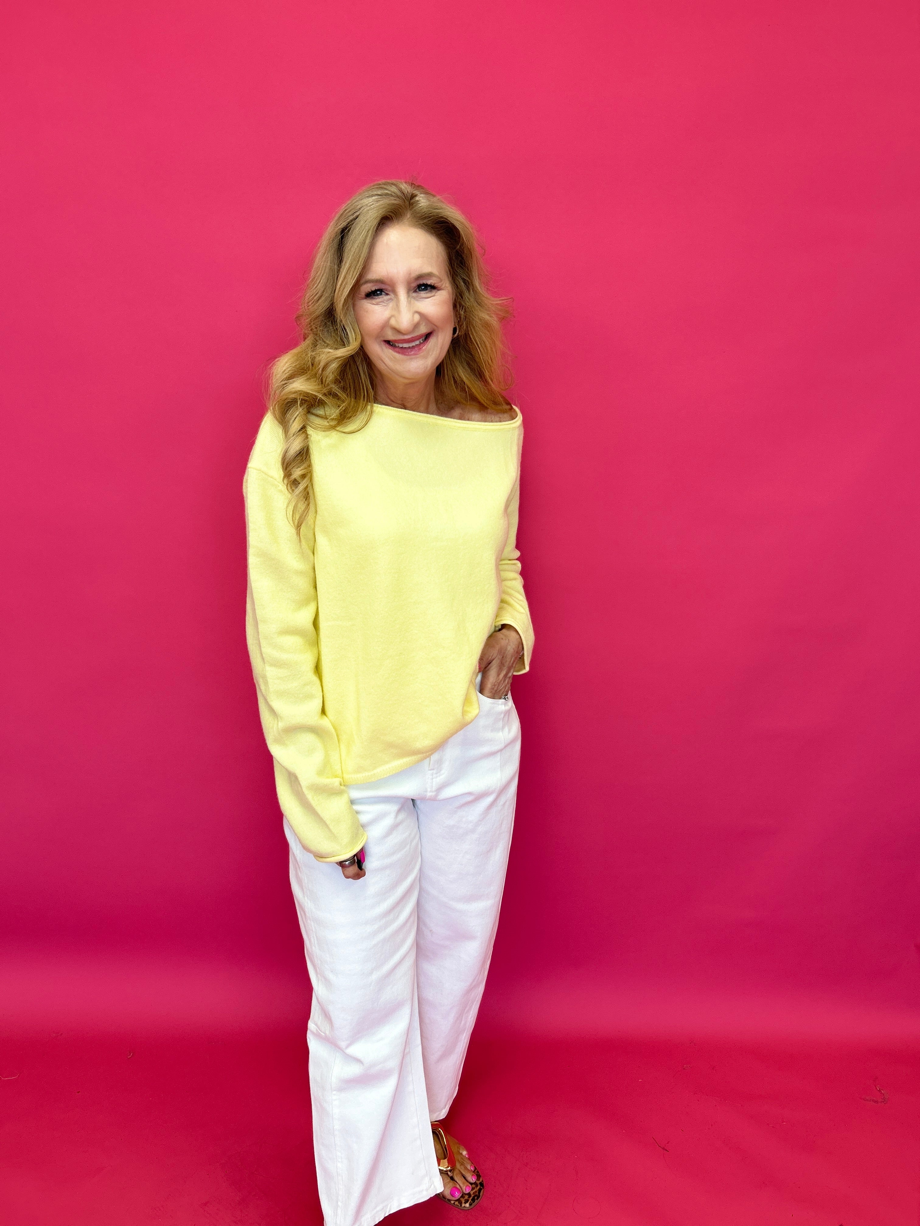 Soft Spotlight One-Shoulder Sweater Top in Yellow - Shabby 2 Chic Boutiques