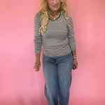 Soft Stripe Fitted Crewneck Top in Grey