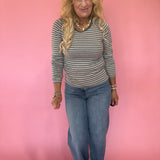 Soft Stripe Fitted Crewneck Top in Grey