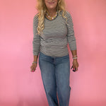 Soft Stripe Fitted Crewneck Top in Grey