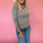 Soft Stripe Fitted Crewneck Top in Grey