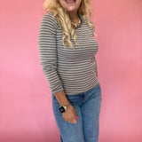 Soft Stripe Fitted Crewneck Top in Grey