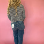 Soft Stripe Fitted Crewneck Top in Grey