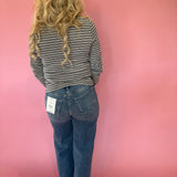 Soft Stripe Fitted Crewneck Top in Grey
