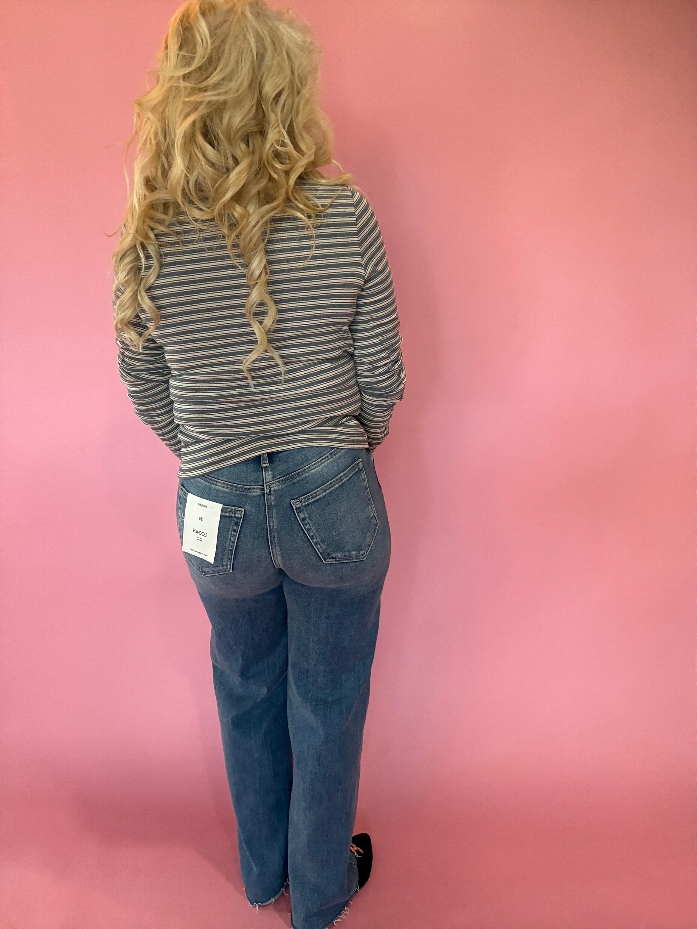 Soft Stripe Fitted Crewneck Top in Grey