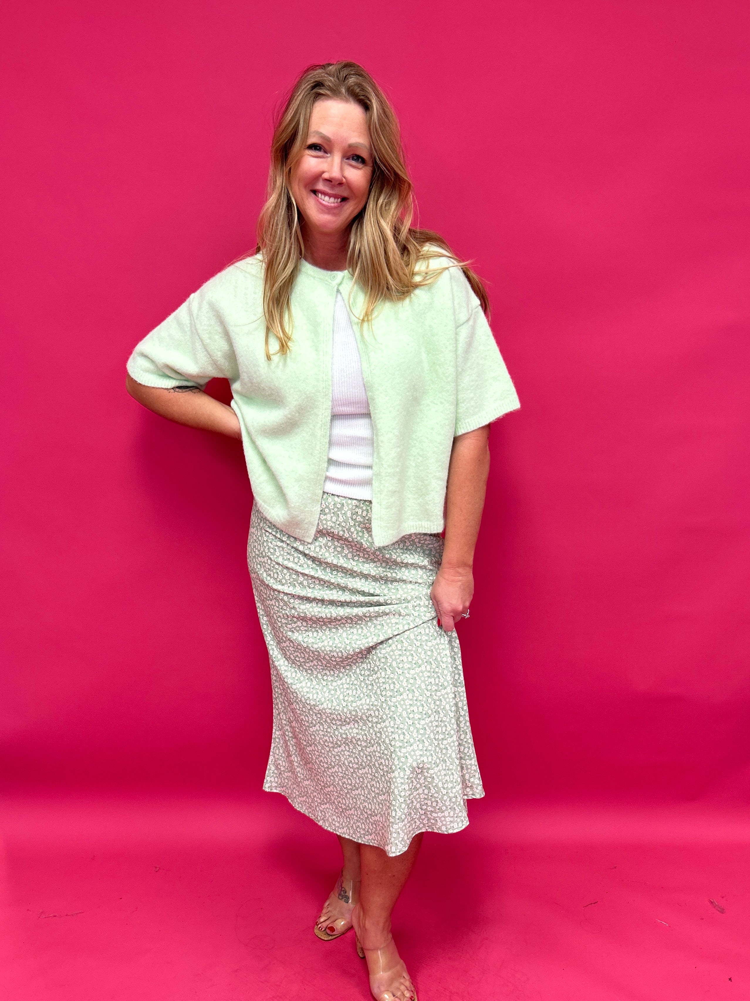 Soft Structure Single-Button Cape Sweater in Mint - Shabby 2 Chic Boutiques