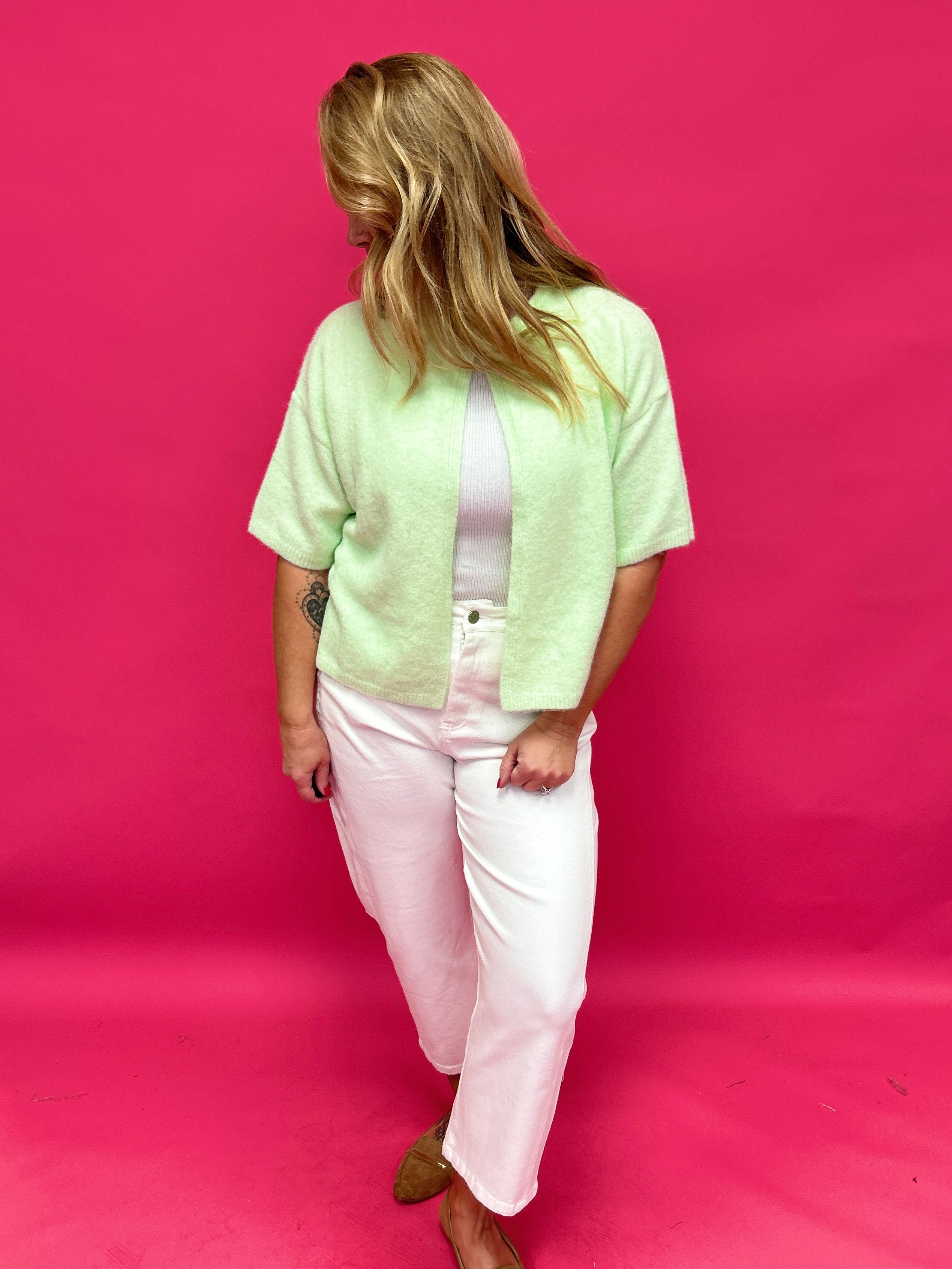 Soft Structure Single-Button Cape Sweater in Mint - Shabby 2 Chic Boutiques