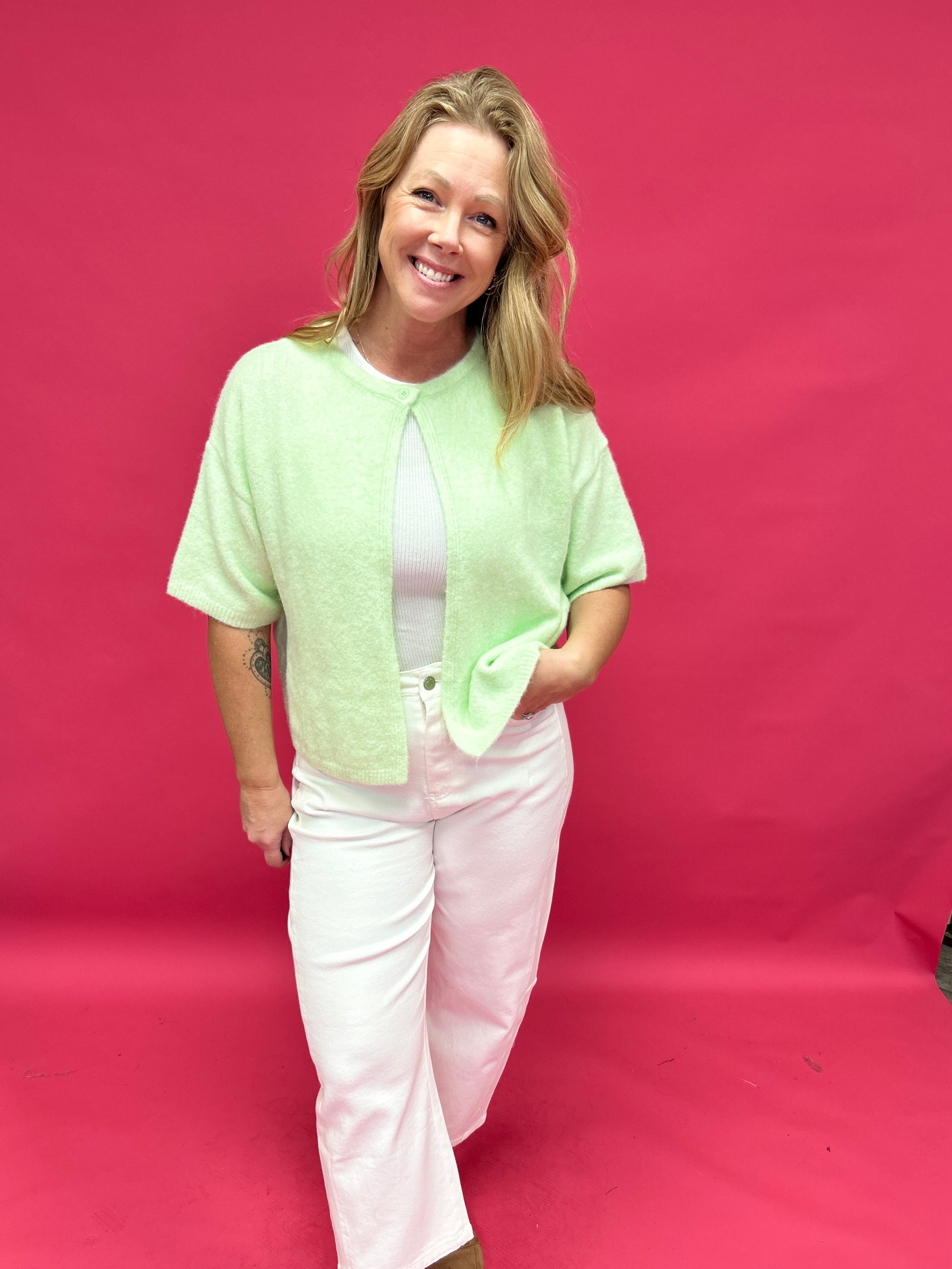 Soft Structure Single-Button Cape Sweater in Mint - Shabby 2 Chic Boutiques