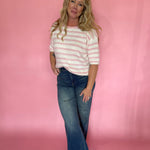 Soft Talk Striped Sweater in Off White & Blush