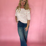 Soft Talk Striped Sweater in Off White & Blush
