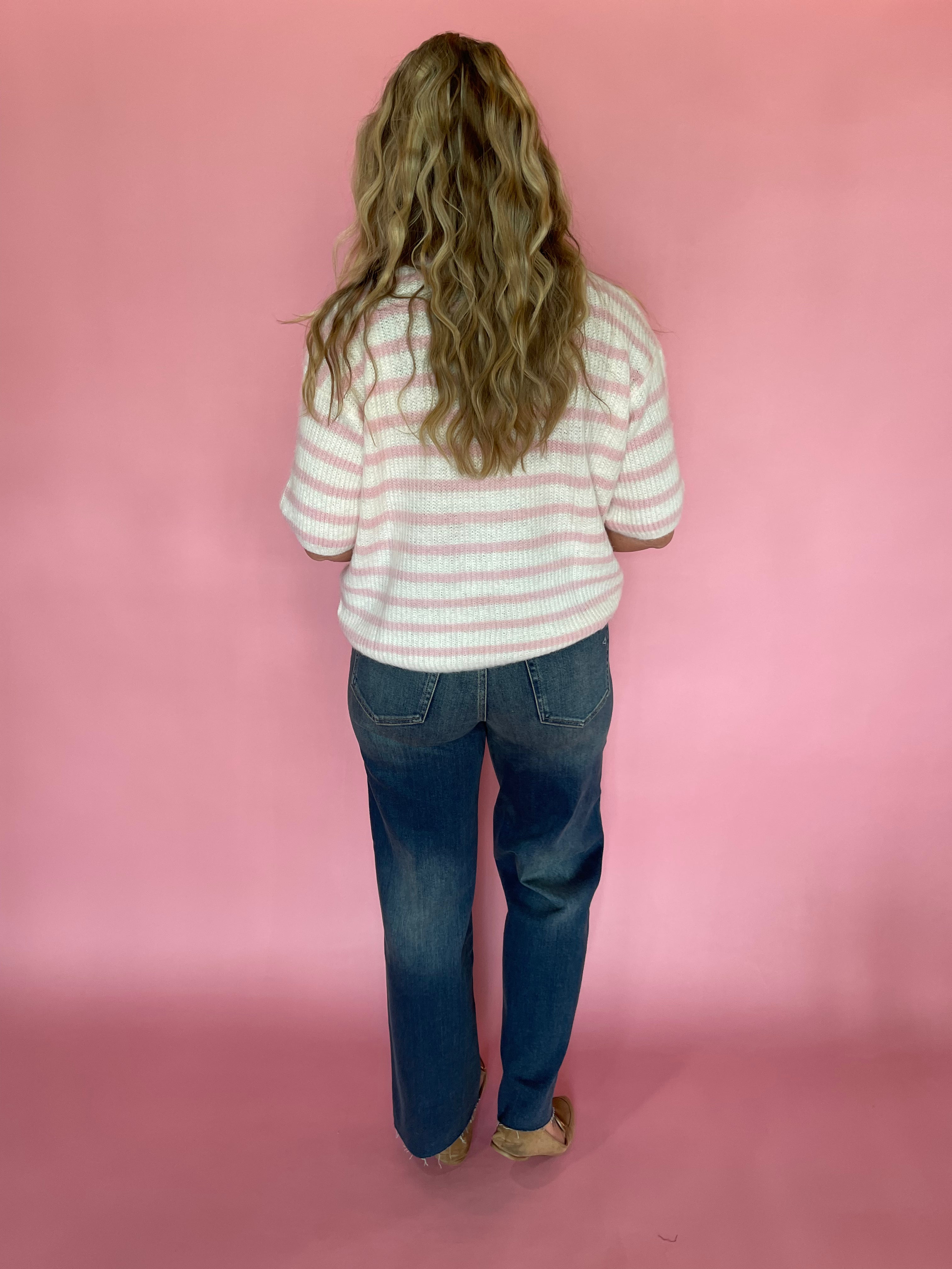 Soft Talk Striped Sweater in Off White & Blush