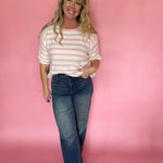 Soft Talk Striped Sweater in Off White & Blush