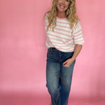 Soft Talk Striped Sweater in Off White & Blush