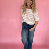 Soft Talk Striped Sweater in Off White & Blush