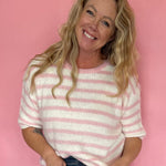 Soft Talk Striped Sweater in Off White & Blush
