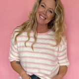Soft Talk Striped Sweater in Off White & Blush