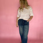 Soft Talk Striped Sweater in Off White & Blush
