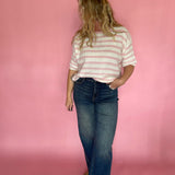 Soft Talk Striped Sweater in Off White & Blush