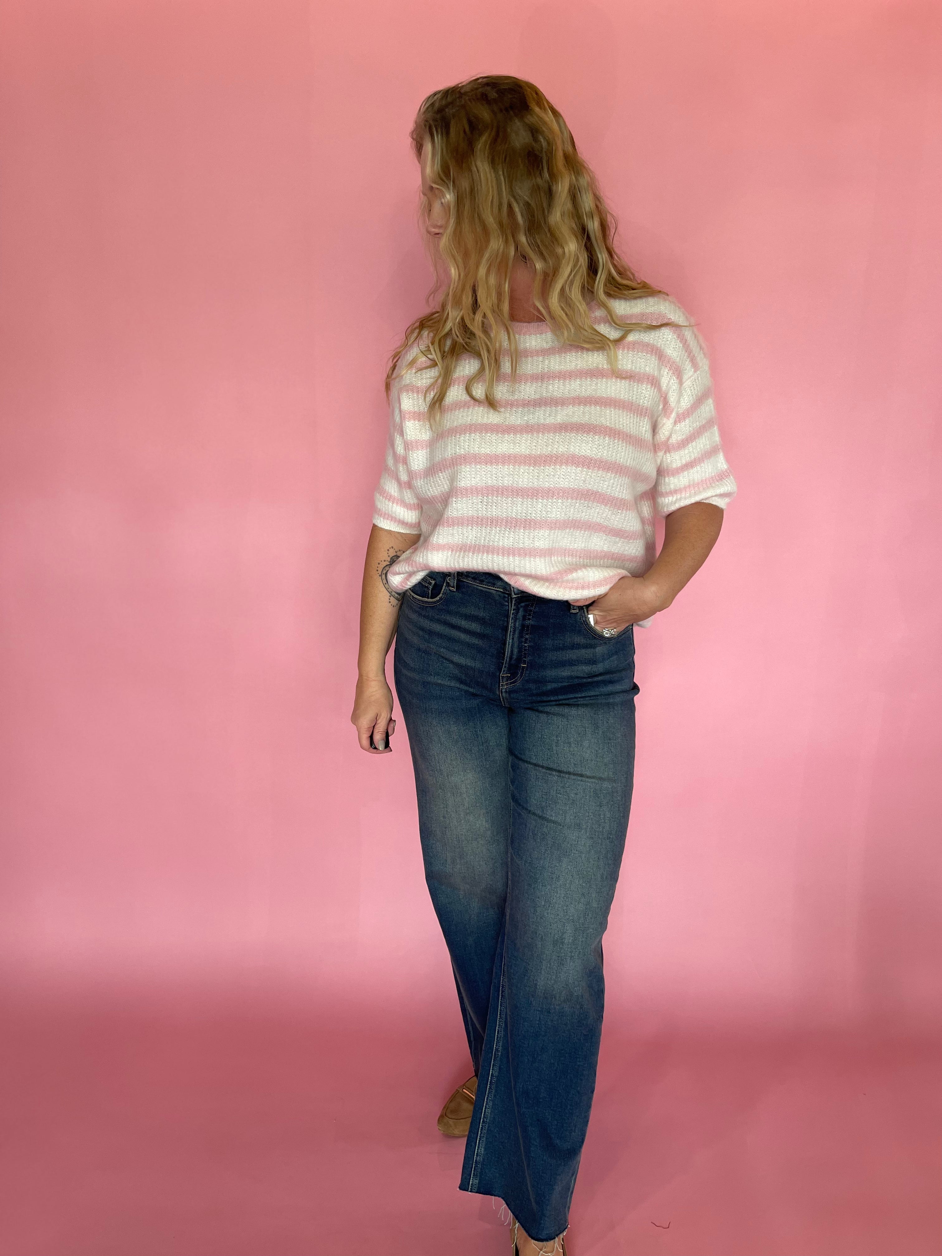 Soft Talk Striped Sweater in Off White & Blush