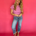 Solid Short Sleeve Knit Top in Mulberry Pink