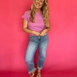 Solid Short Sleeve Knit Top in Mulberry Pink