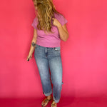 Solid Short Sleeve Knit Top in Mulberry Pink