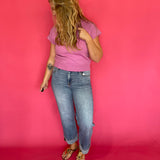 Solid Short Sleeve Knit Top in Mulberry Pink