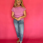 Solid Short Sleeve Knit Top in Mulberry Pink