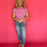 Solid Short Sleeve Knit Top in Mulberry Pink